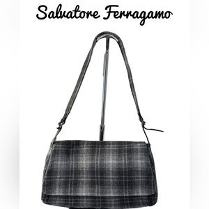 Salvatore Ferragamo Grey Plaid Shoulder Bag
